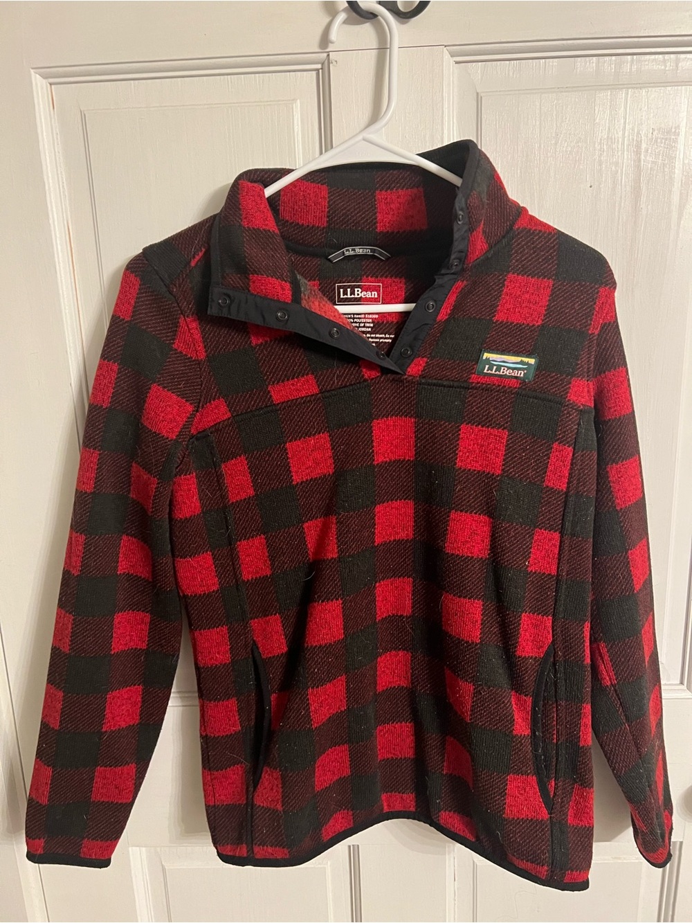 L.L. Bean Red & Black Buffalo Plaid Snap Pullover